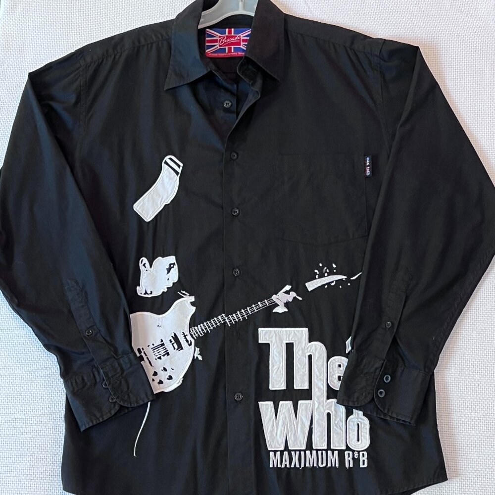 The Who Classic Rock Band Embroidered Graphic Large Black Button Up Shirt - READ